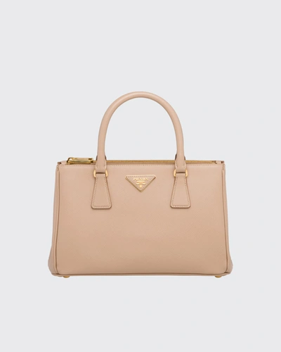 Shop Prada Galleria Small Saffiano Double-zip Tote Bag In Gray