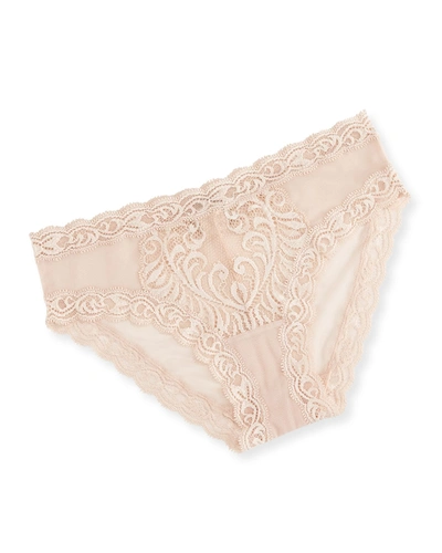 Shop Natori Feathers Lace-trim And Mesh Hipster Briefs In Cameo Rose