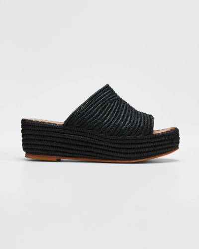 Shop Carrie Forbes Karim Woven Raffia Wedge Slide Sandals In Natural