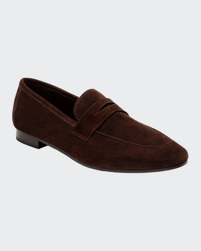 Shop Bougeotte Coffee Suede Flat Loafers In Espresso