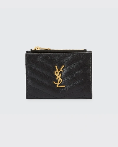 Shop Saint Laurent Ysl Monogram Small Ziptop Wallet In Grained Leather In Black