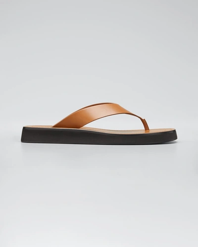 Shop The Row Ginza Flip-flop Smooth Calfskin Sandals In Caramel