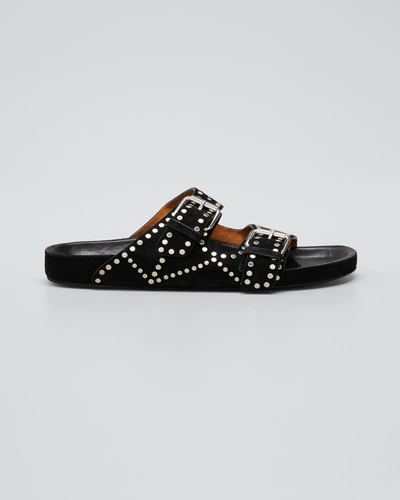 Shop Isabel Marant Lennyo Studded Suede Slide Sandals In Black