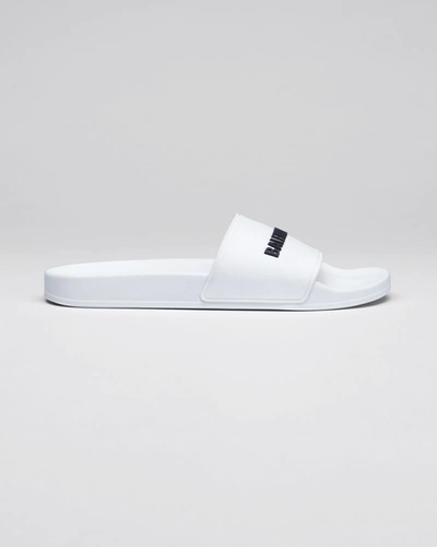 Shop Balenciaga Logo Pool Slide Sandals, White In White Black