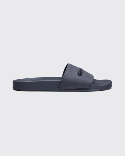 Shop Balenciaga Logo Flat Pool Slide Sandals In Black