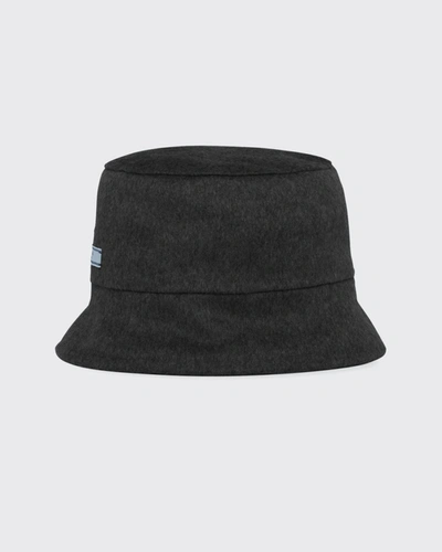 Shop Prada Reversible Bicolor Cashmere Bucket Hat In Black/gray