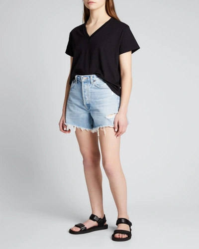 Shop Agolde Parker Long Frayed Shorts In Swapmeet