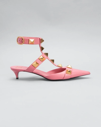 Shop Valentino Roman Stud Kitten-heel Pumps In Flamingo Pink