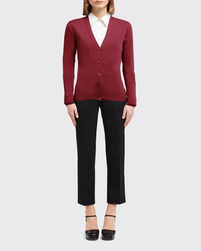 Shop Prada V-neck Cashmere-silk Cardigan In Nero