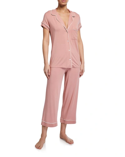 Shop Eberjey Gisele Cropped Two-piece Jersey Pajama Set In Bellini Bright Pi