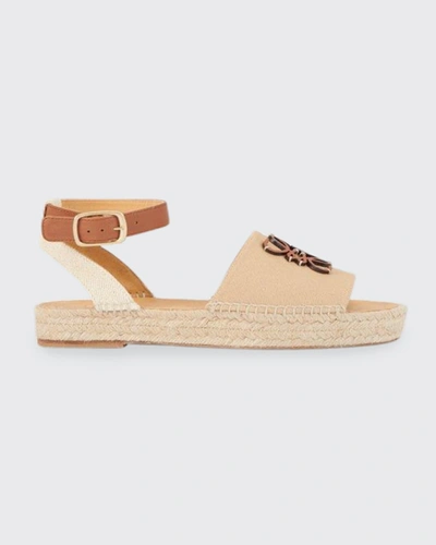 Shop Loewe Anagram Logo Flat Espadrille Sandals In Beige/ecru