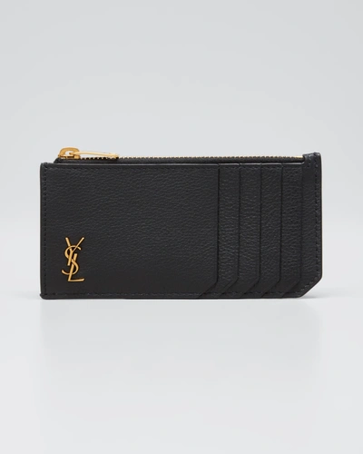 Shop Saint Laurent Ysl Tiny Monogram Ziptop Card Case In Smooth Leather In Black