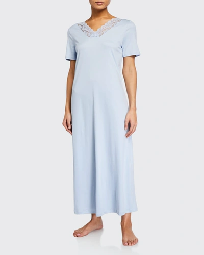 Shop Hanro Moments Short-sleeve Long Nightgown In Deep Navy