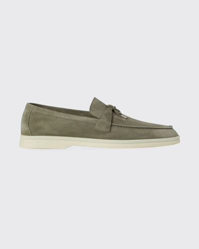 Shop Loro Piana Summer Charms Walk Suede Loafers In Army Grey