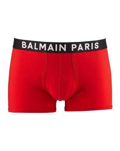 Shop Balmain Men's Logo-band Boxer Briefs In 600 Red