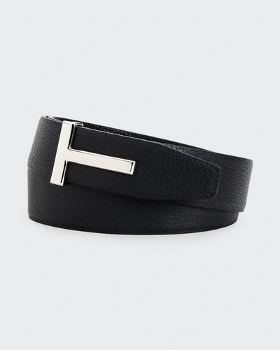 Shop Tom Ford Men's Signature T Reversible Leather Belt In Brown And Black