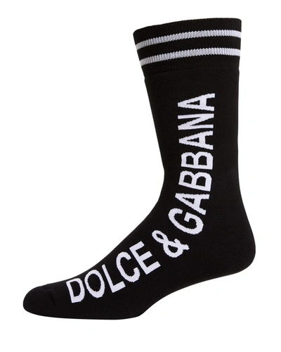 Shop Dolce & Gabbana Men's Bicolor Logo Socks In Optical White