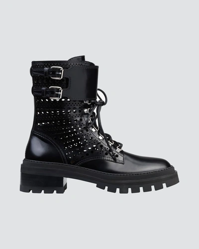 Shop Alaïa Perforated Calfskin Combat Booties In Noir