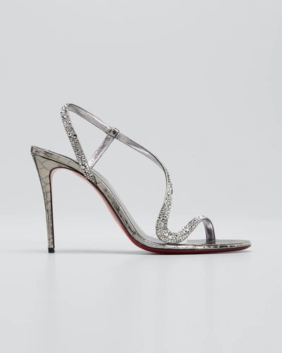 Shop Christian Louboutin Rosalie Strass Red Sole Stiletto Sandals In Silver
