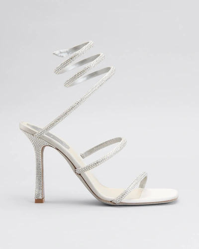 Shop René Caovilla Cleo 105mm Snake-wrap Square-toe Sandals In Silver