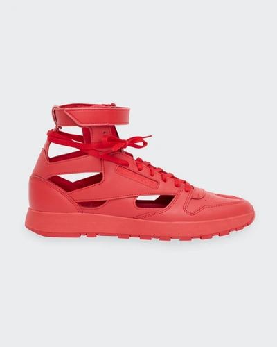 Shop Maison Margiela Men's X Reebok Classic Leather Tabi High-top Sneakers In Fiery Red