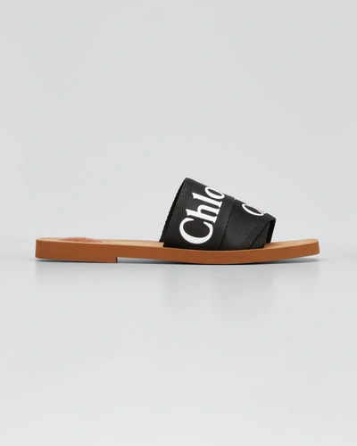 Shop Chloé Woody Flat Logo Ribbon Slide Sandals In Pink