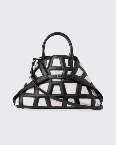 Shop Akris Ai Medium Shearling Mirrored Tote Bag In Black/stucco