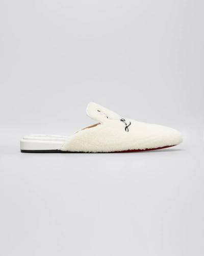 Shop Christian Louboutin Donna Coolito Faux Fur Logo Slippers In White