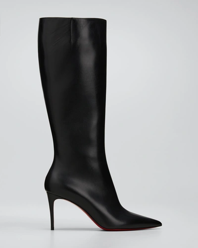 Shop Christian Louboutin Kate Calfskin Red Sole Stiletto Knee Boots In Black