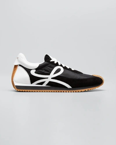 Shop Loewe Men's Flow Tricolor Runner Sneakers In Blackwhite