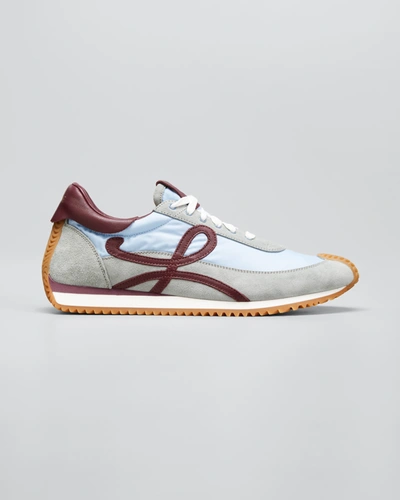 Shop Loewe Men's Flow Colorblock Runner Sneakers In Light Blueburgund