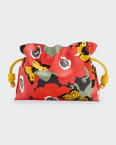 Shop Loewe Flamenco Pansies Calfskin Clutch Bag In Multicolor