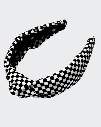 Shop Lele Sadoughi Checkered Slim Knotted Headband In Black White