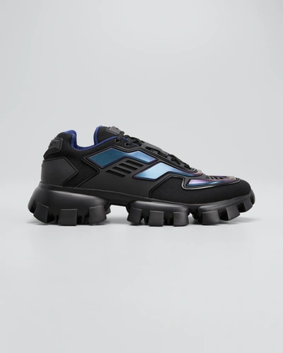 Shop Prada Men's Cloudburst Thunder Metallic Chunky Sneakers In Nero