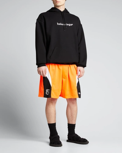 Shop Balenciaga Men's Jersey Logo Hockey Shorts In Orange/blk