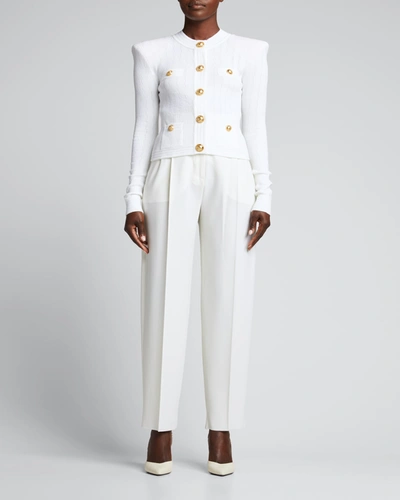 Shop Balmain Short Buttoned Knit Cardigan In White