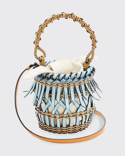 Shop Loewe Cutout Fringe Basket Bucket Bag, Light Blue In Blue/yellow