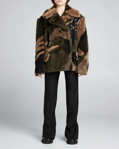 Shop Sacai Kaws Jacquard Faux Fur Jacket In Camouflage