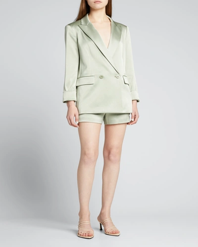 Shop Alice And Olivia Justin Rolled-cuff Double-breasted Blazer In Sage