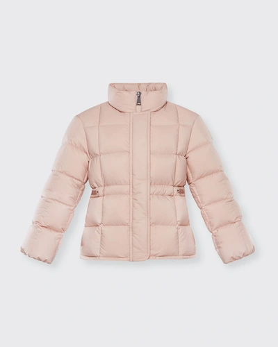 Shop Moncler Girl's Kiraz Logo Quilted Jacket In Pastel Pink