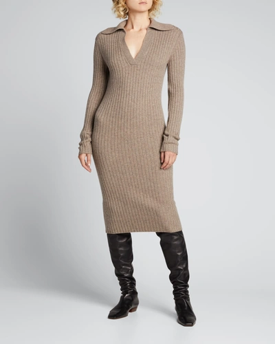 Shop Vince Ribbed Polo Midi Dress In H Maple