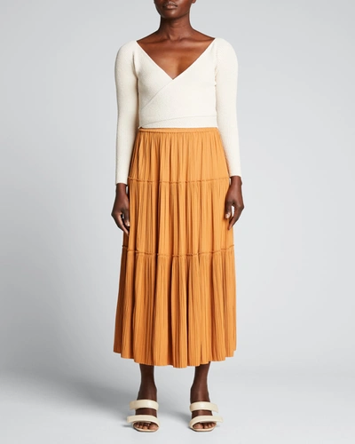 Shop A.l.c Thea Pleated Midi Skirt In Cashew
