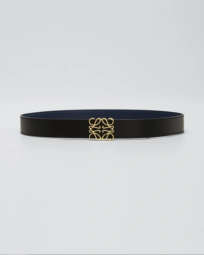 Shop Loewe Anagram Leather Belt In Tan Black Gold