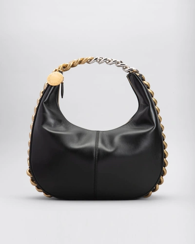 Shop Stella Mccartney Small Alter Leather Two-tone Chain Shoulder Bag In Black