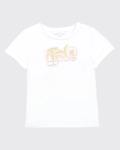 Shop Chloé Girl's Floral Logo T-shirt In Pale Pink