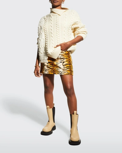 Shop Philosophy Di Lorenzo Serafini Brushed Velvet Tiger-print Skirt In Fantasy Print Yel