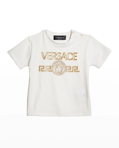 Shop Versace Boy's Medusa Greca Logo T-shirt In Biancaoro