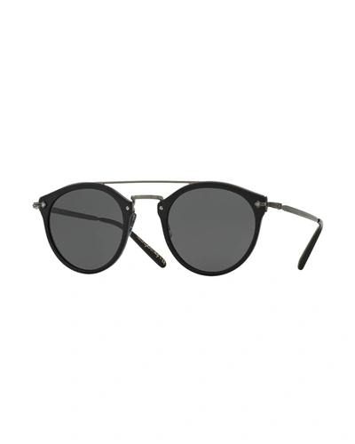 Shop Oliver Peoples Remick Mirrored Brow-bar Sunglasses, Semi Matte Black/antique Pewter