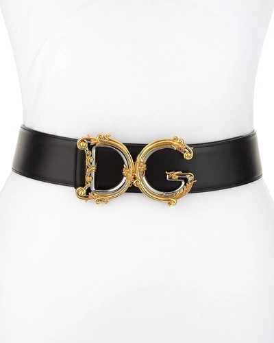 Shop Dolce & Gabbana Baroque Logo Leather Belt In Black