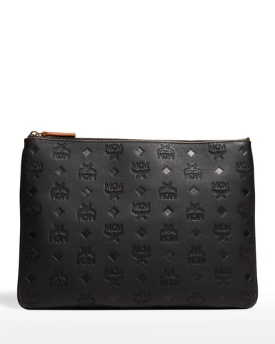Shop Mcm Klara Medium Monogrammed Leather Clutch Bag In Black